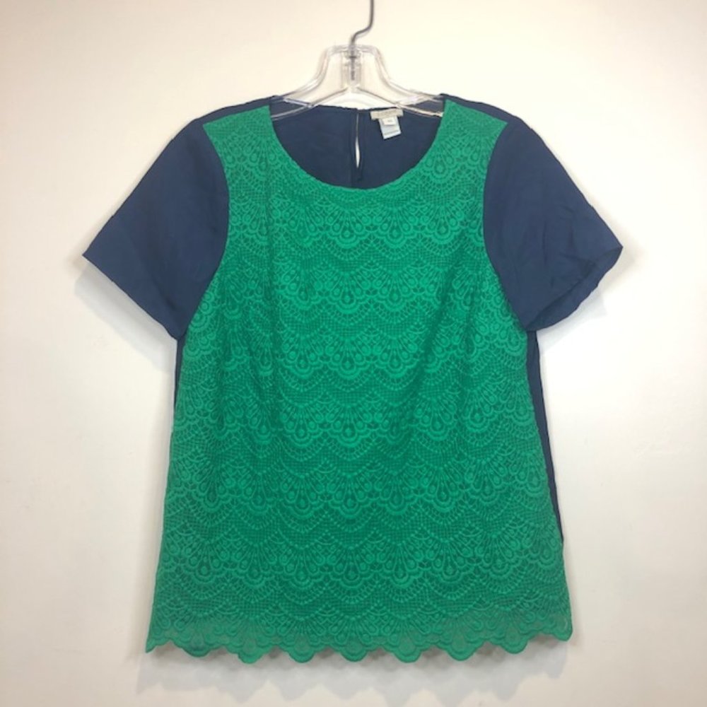 J.CREW 💚Sz. XS green lace color block blouse